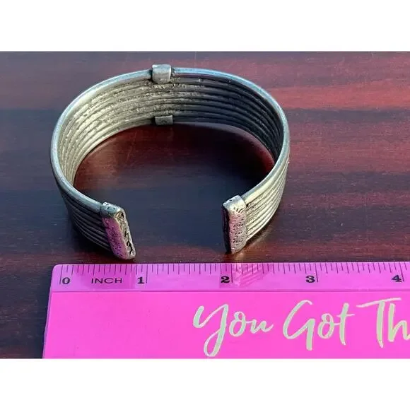 VTG Sterling Silver Ribbed Cuffed Bracelet Brutalist Tribal Southwestern 96gm - Picture 5 of 6